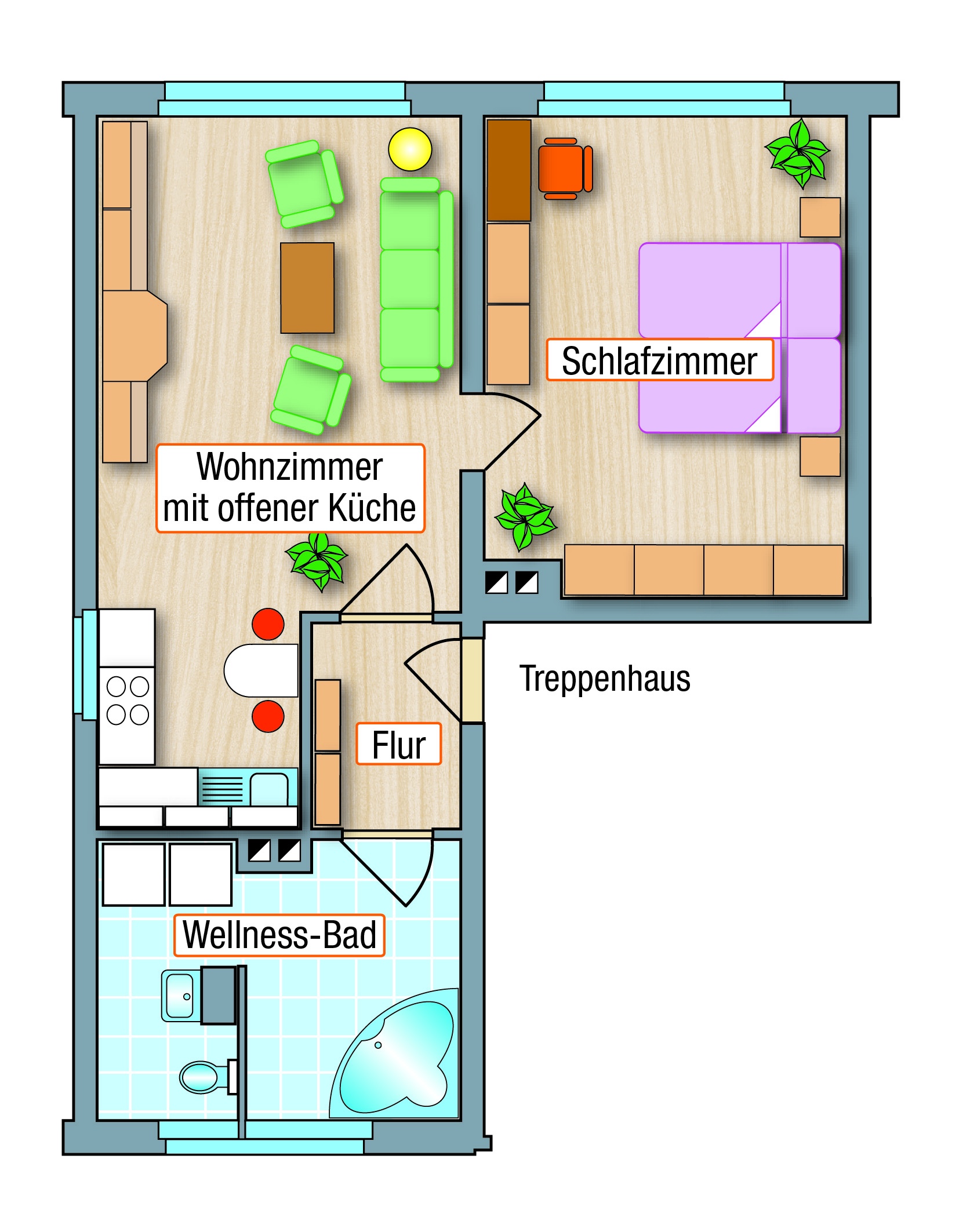 WELLNESS-LOFT in Gablenz - mit offener Wohnküche und riesigem Tageslichtbad